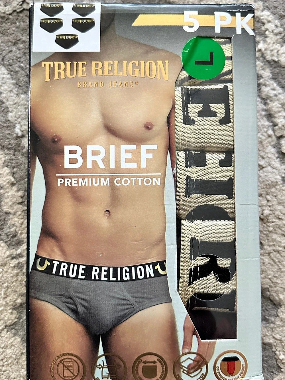 True Religion Brief Men's Briefs 5-Pack Large NWT
